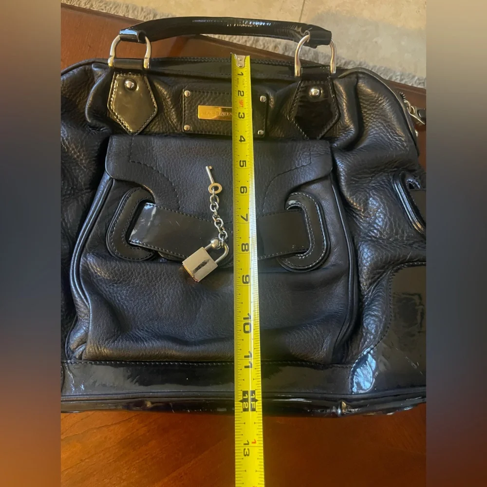 Barbara Bui Leather Satchel w/ Patent Trim | Structured Edge - Picture 7 of 9